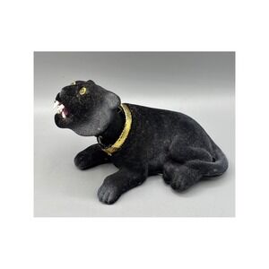 Vintage Flocked Black Panther Puma Bobblehead Figure  Mid Century Kitsch